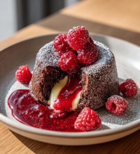 Chokladfondant för två med varm hallonsås