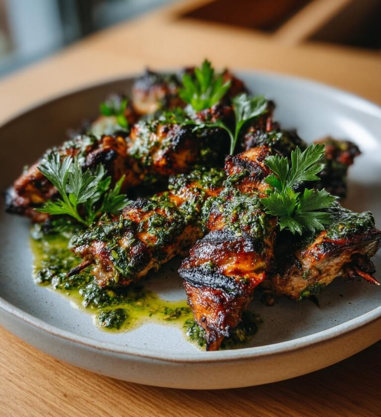 Försommarens grillspett med kyckling och örtsås