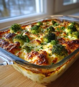 Kyckling Alfredo-gratäng med broccoli
