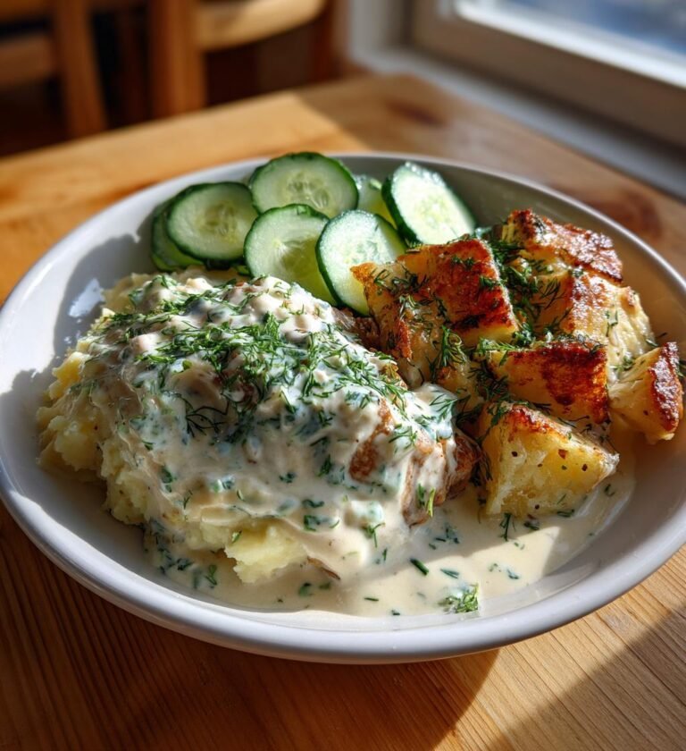 Kalkonstek med gräddsås och pressgurka