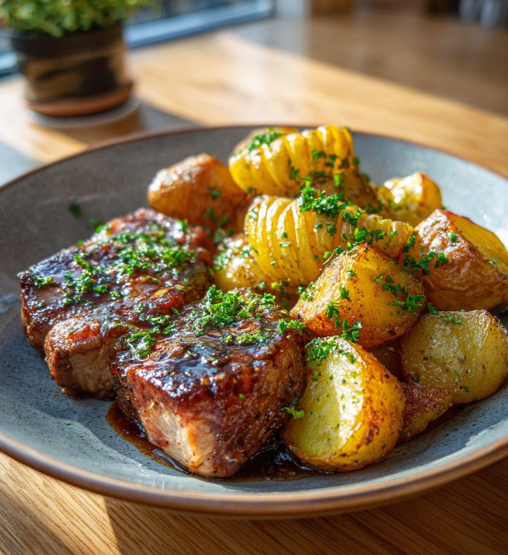 Fläskmedaljonger med baconsås och hasselbackspotatis – Enkel och God middag