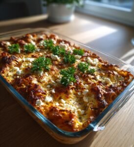 Vegetarisk pastitsio med linser, kanel och fetaost