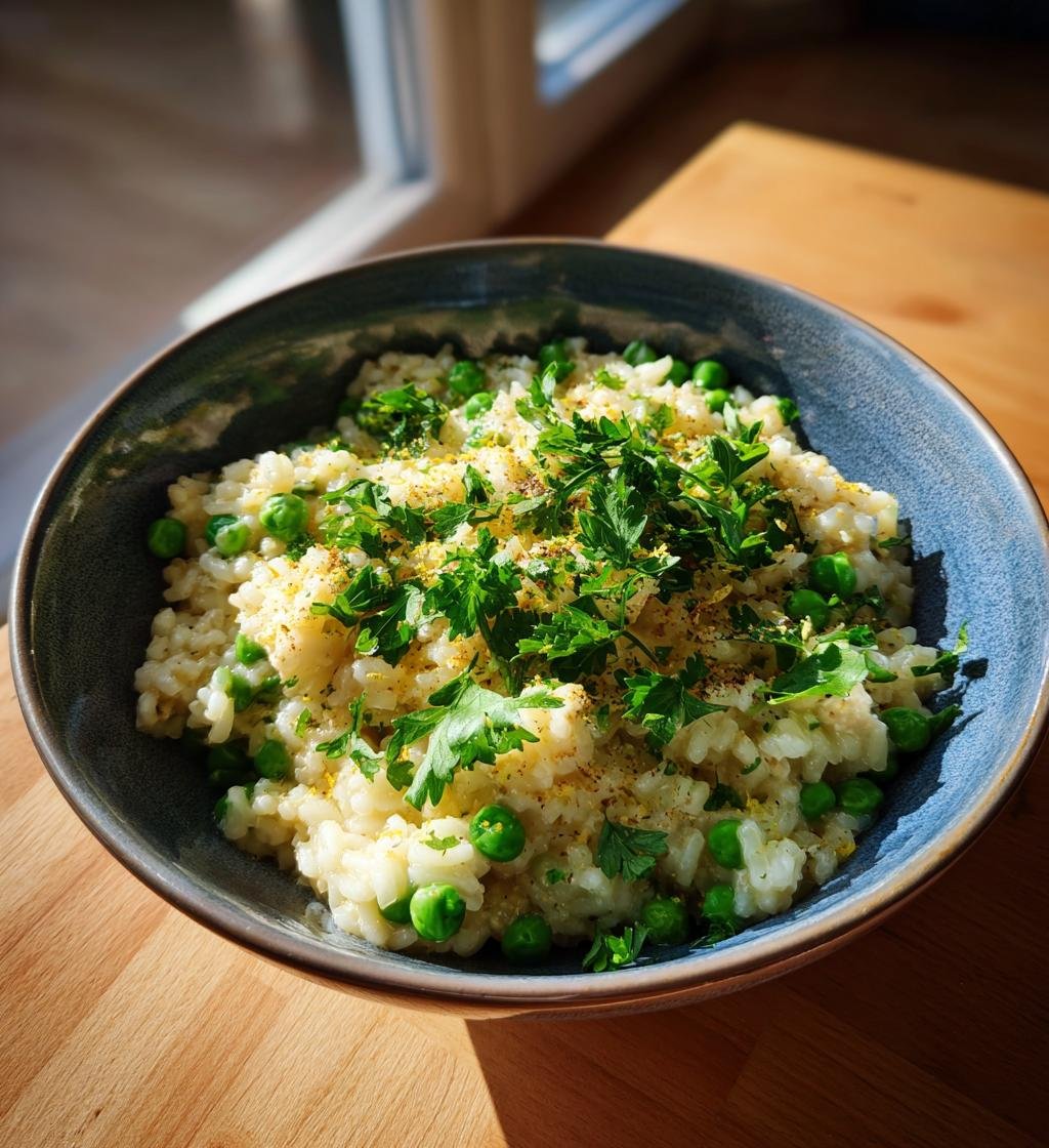 Krämig kycklingrisotto med ärtor och citron - Enkel och God