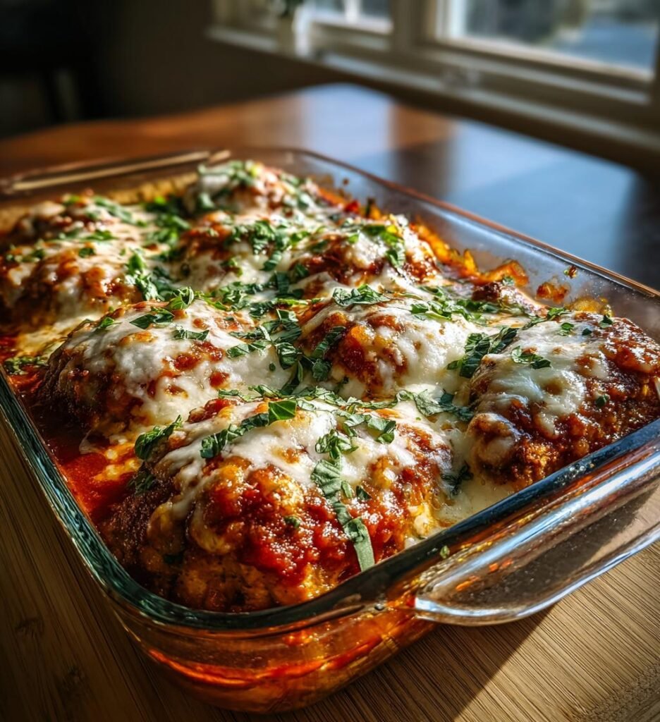 Frasig kyckling parmesan med tomatsås och mozzarella