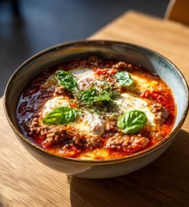 Lasagnesoppa med köttfärs och mozzarella