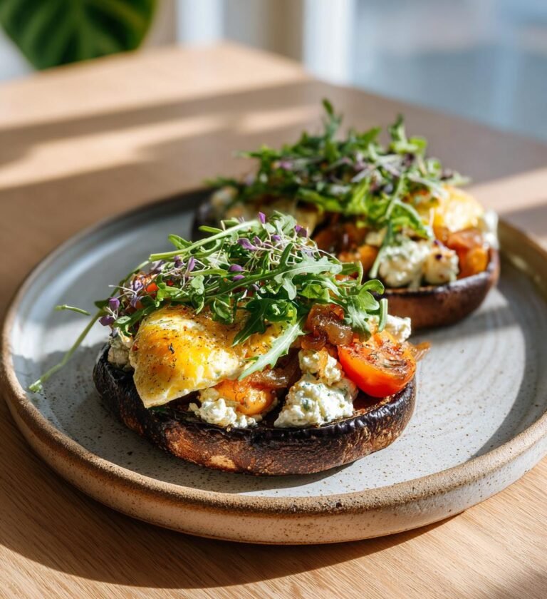 Portabelloburgare med chèvre och karamelliserad lök