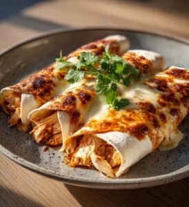 Frasiga burritorullar med kyckling och smält ost