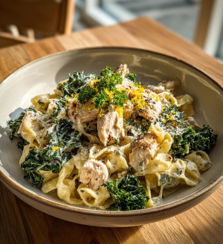 Kycklingpasta med grönkål och citronparmesan