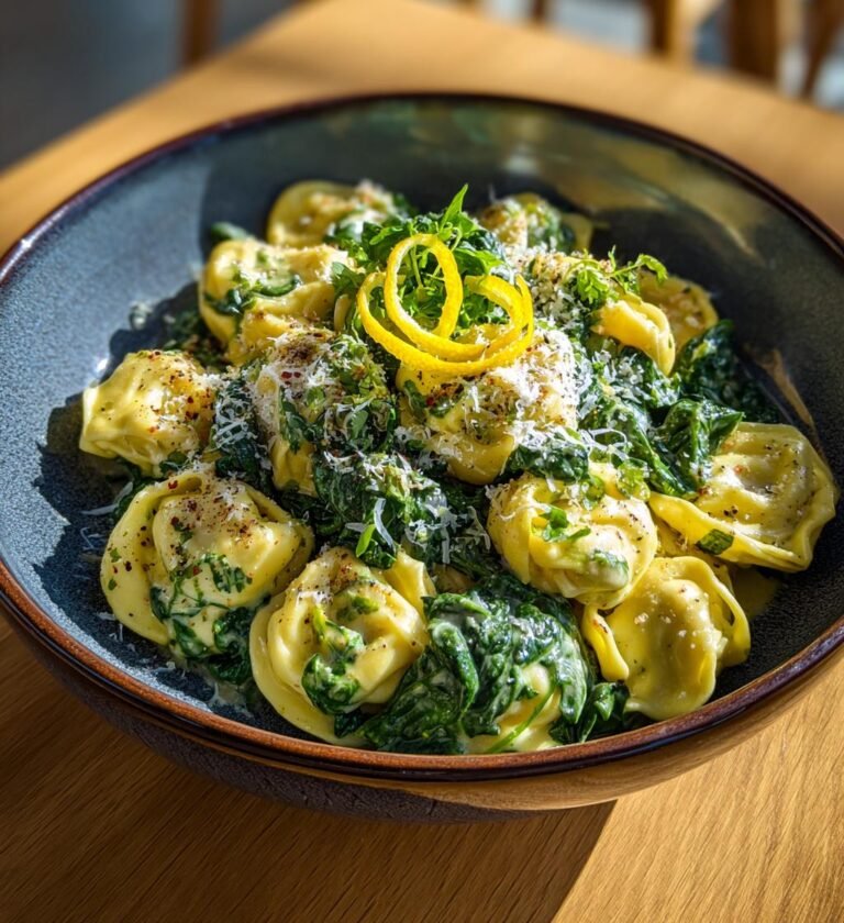 Tortellini med spenat och ricotta i citronsås