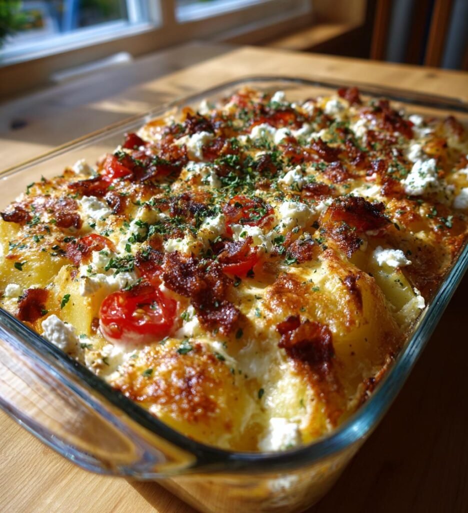 Krämig potatisform med tomat, fetaost och oregano