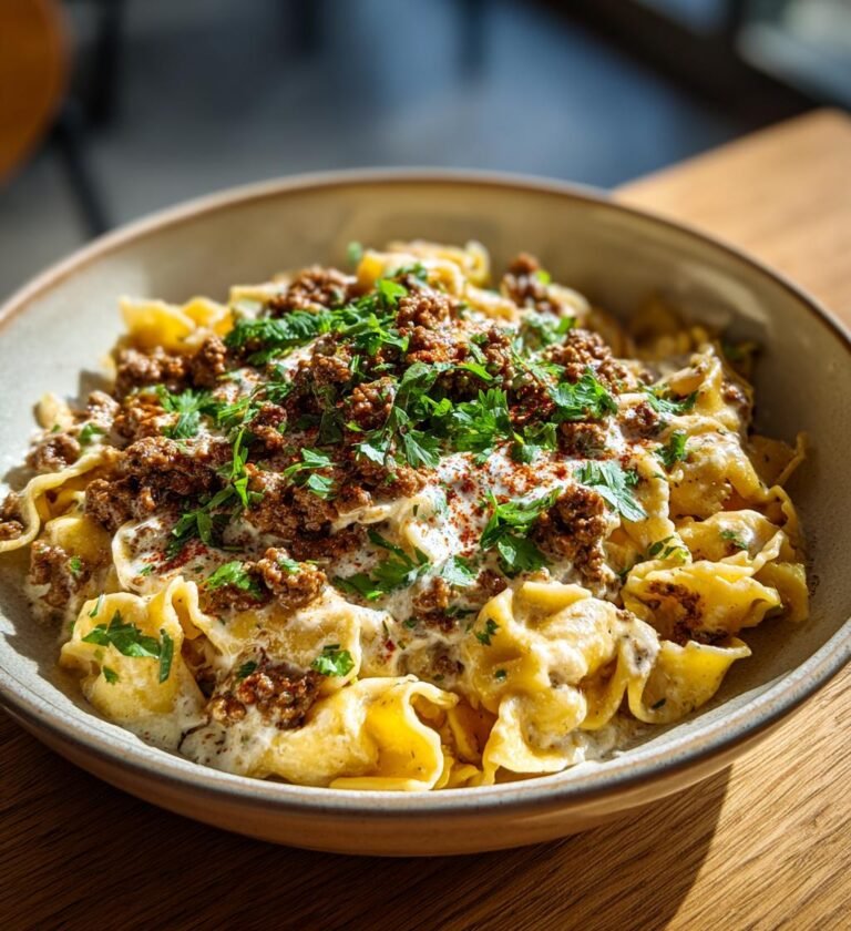 Krämig tacopasta med köttfärs och cheddar