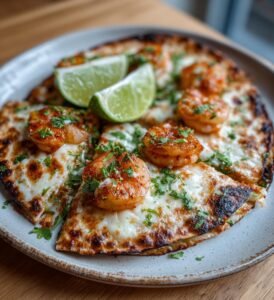 Räkquesadillas med mozzarella och lime