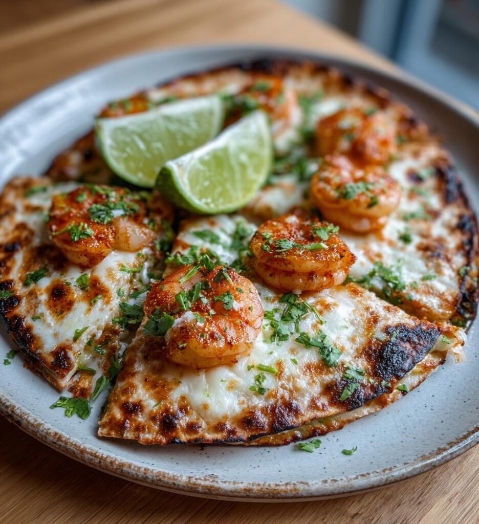 Räkquesadillas med mozzarella och lime