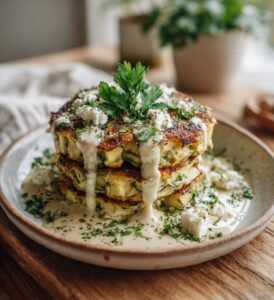 Zucchiniburgare med fetaost och vitlöksdressing