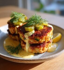 Laxburgare med dill, picklad gurka och citronkräm