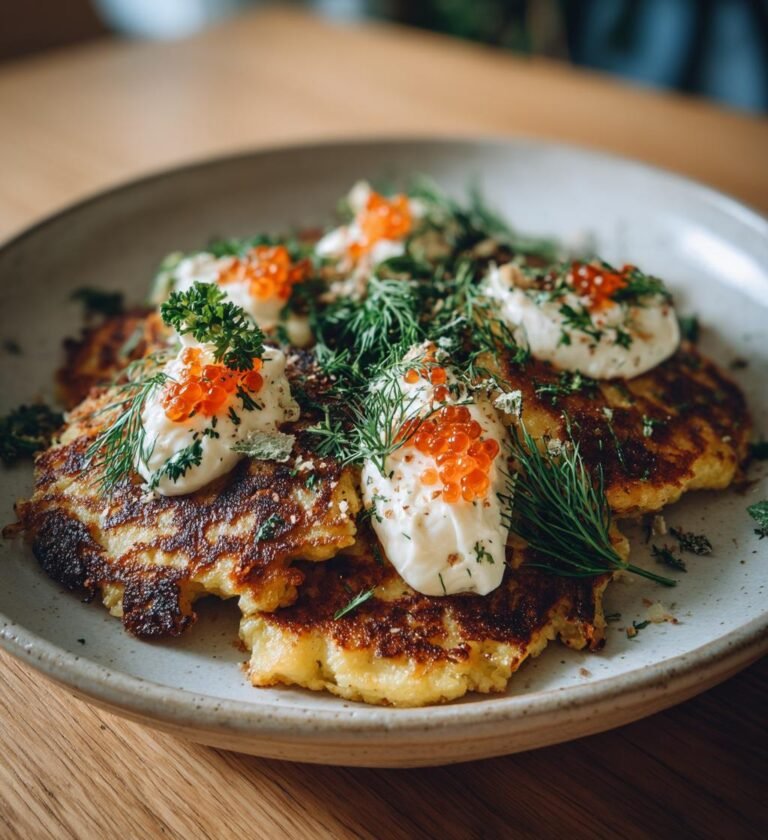 Skaldjursrösti med citron, dill och romkräm