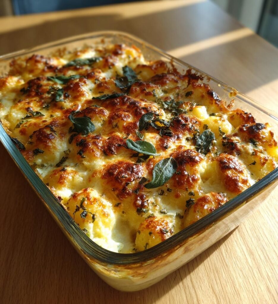 Ugnsbakad gnocchi med pumpa, salvia och mozzarella