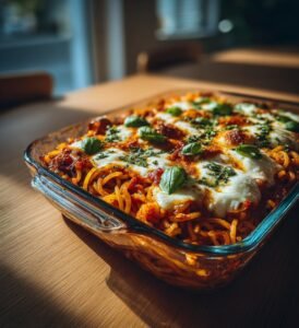 Korvpasta i ugn med tomat och mozzarella
