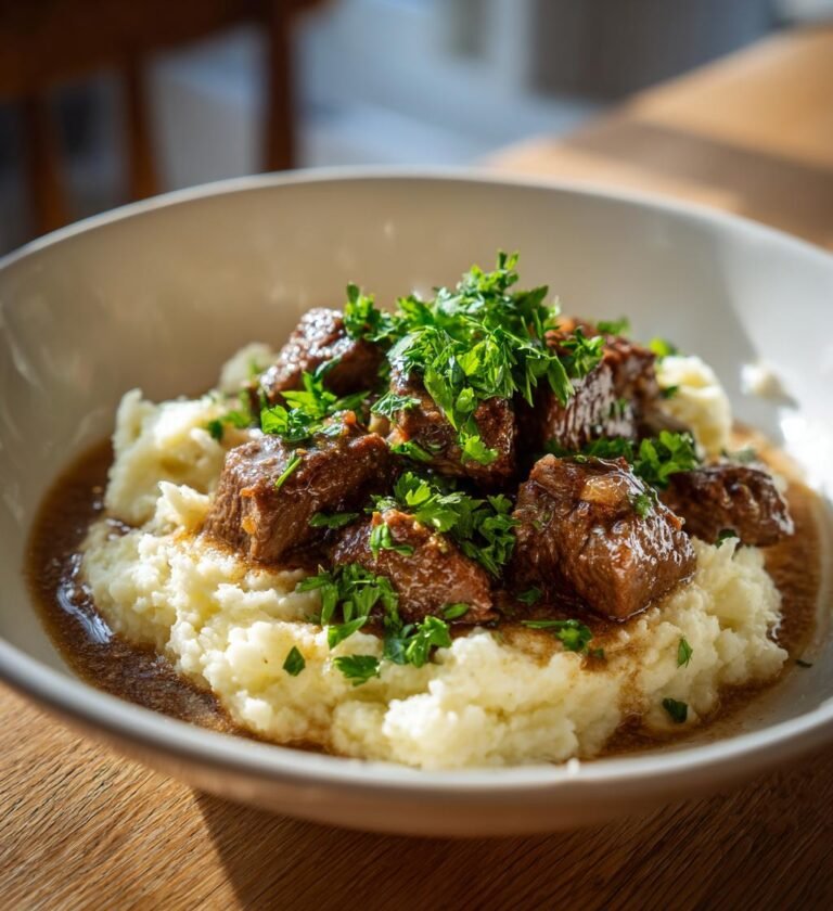 Biff stroganoff med senapspotatismos