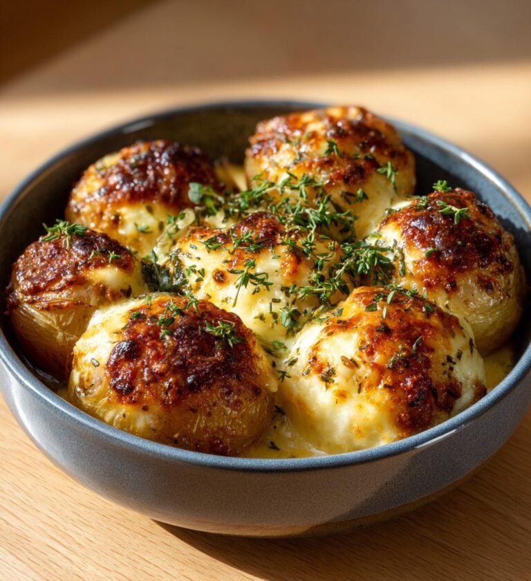 Köttfärsfyllda lökar med mozzarella och örter