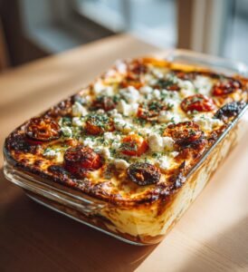 Linsmoussaka med aubergine, tomat och fetaost
