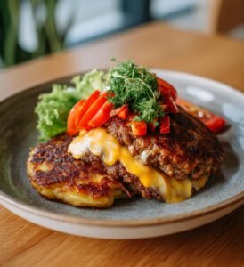 Potatisplättsburgare med köttfärs och cheddar