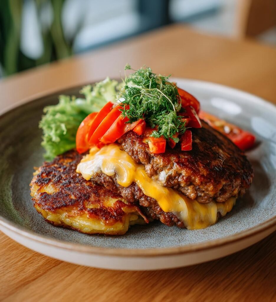 Potatisplättsburgare med köttfärs och cheddar
