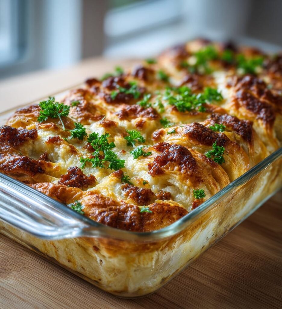 Smördegsfläta med köttfärs, bacon och ost