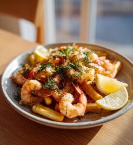 Skagenvåfflor med räkor, citron och dill