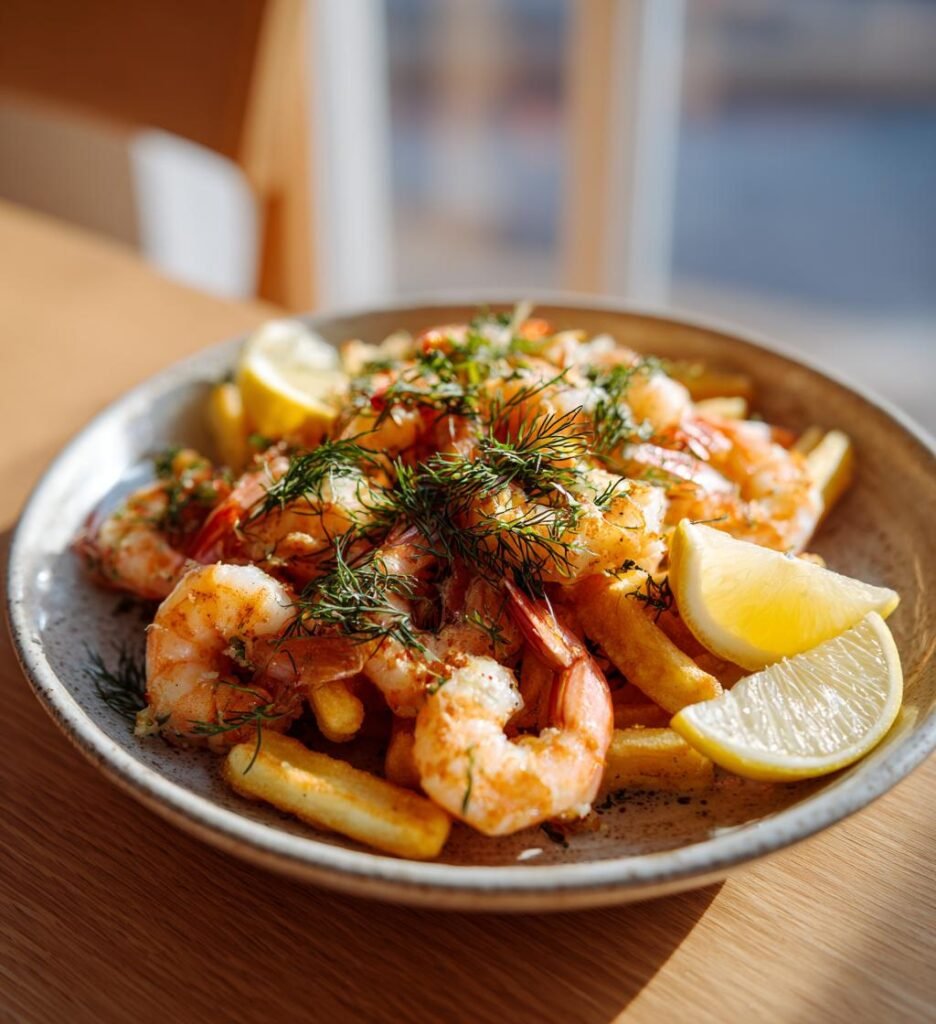 Skagenvåfflor med räkor, citron och dill