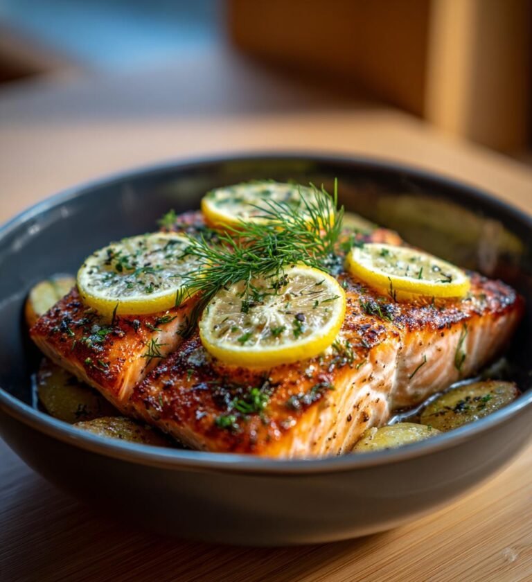 Lax med krispigt potatistäcke och citronsmör