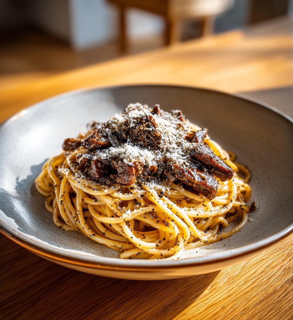 Pasta med lövbiff, svartpepparsås och parmesan – Enkel och God