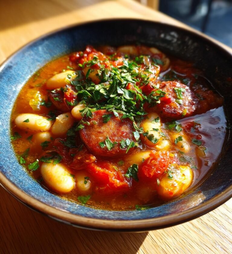 Korvgryta med vita bönor, tomat och örter