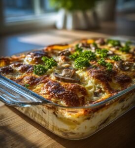 Potatiskaka fylld med svamp och ost