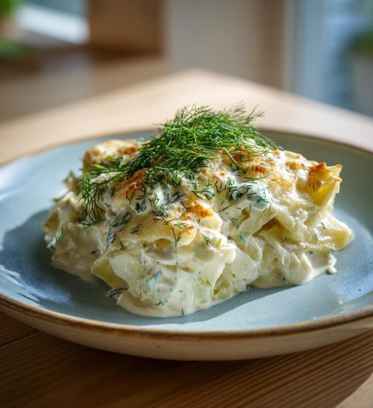 Torsklasagne med purjolök och dill