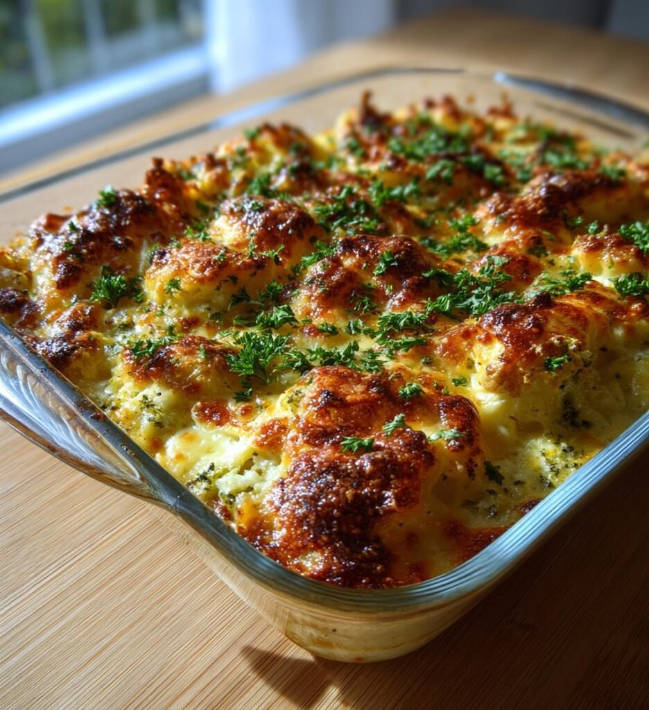 Risgratäng med broccoli, cheddar och krispigt täcke