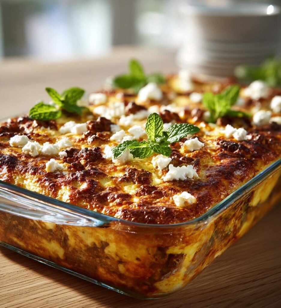 Lammfärspaj med aubergine, mynta och fetaost