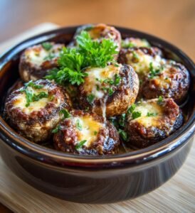 Köttfärsfyllda champinjoner med parmesan