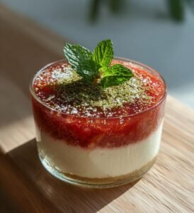 Rabarbercheesecake i glas med kardemumma