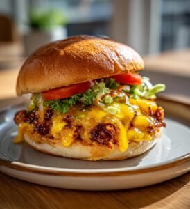 Kycklingburgare fyllda med cheddar och jalapeño