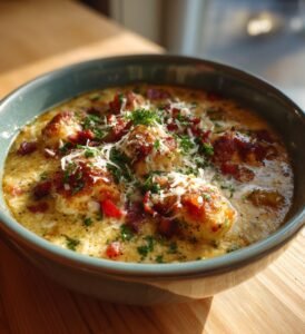 Krämig kycklinggryta med bacon, paprika och parmesan