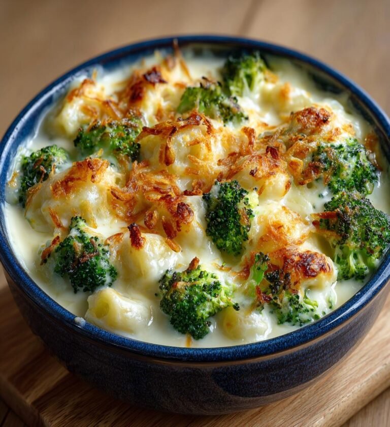 Mac and cheese med broccoli och krispig lök