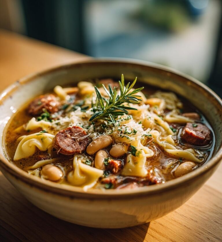 Pastasoppa med salsiccia, vita bönor och rosmarin