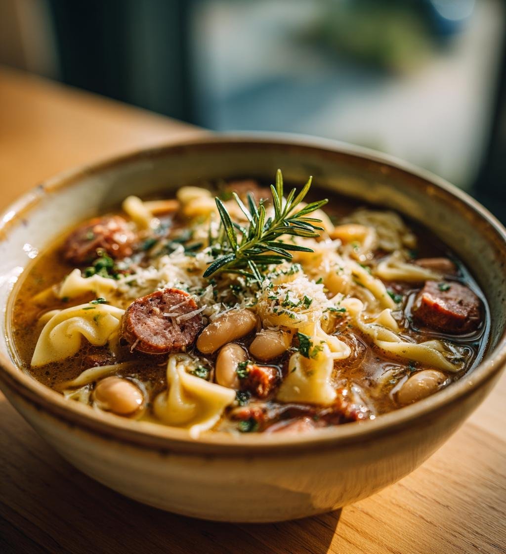 Pastasoppa med salsiccia, vita bönor och rosmarin - Enkel och God!