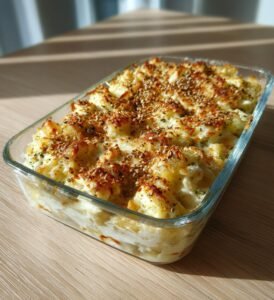 Broccoligratäng med keso, cheddar och fröcrunch