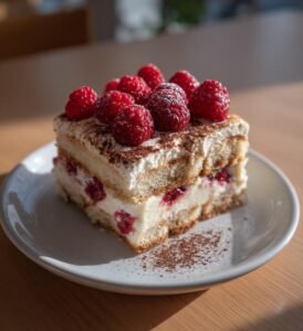 Tiramisu med vit choklad och hallon