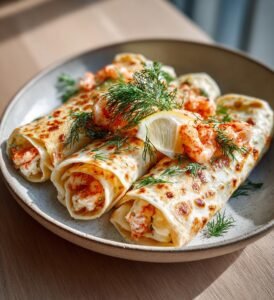 Laxrullar fyllda med räkor och färskost