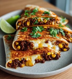 Quesadillapanna med köttfärs, majs och ost