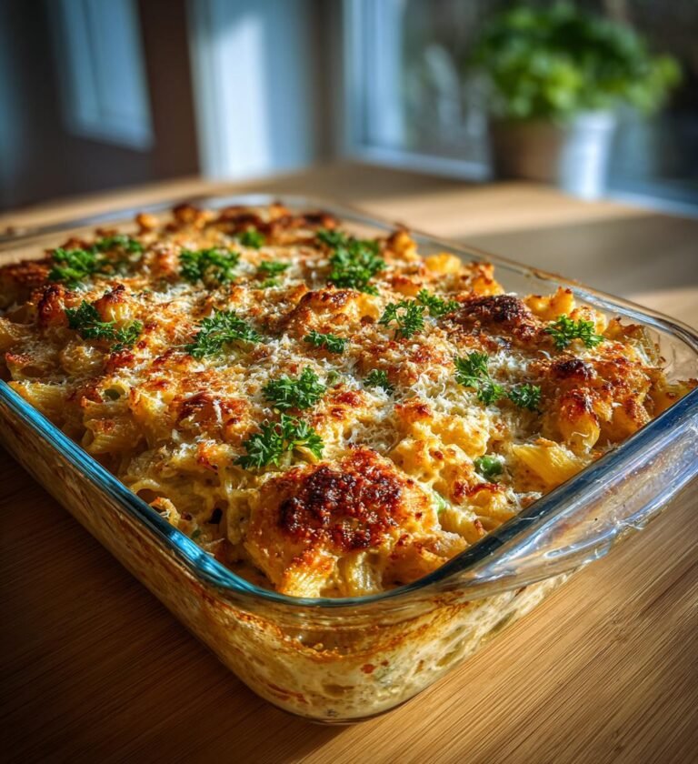 Krämig tonfiskgratäng med pasta och ärtor