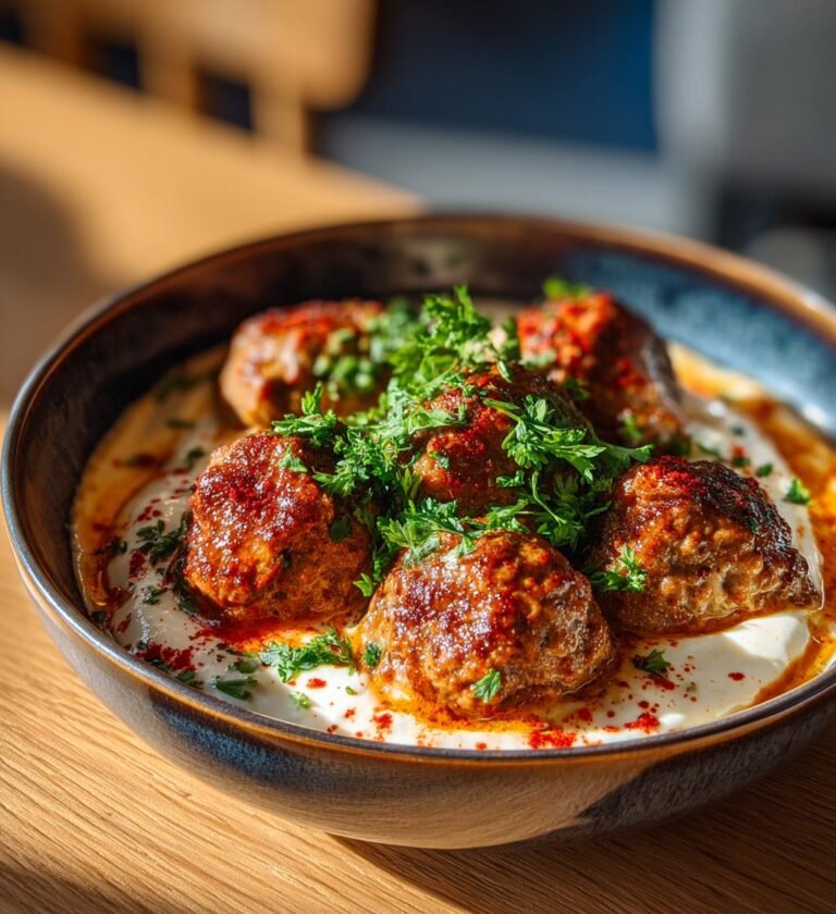 Fetaostfyllda köttbullar med citronyoghurt